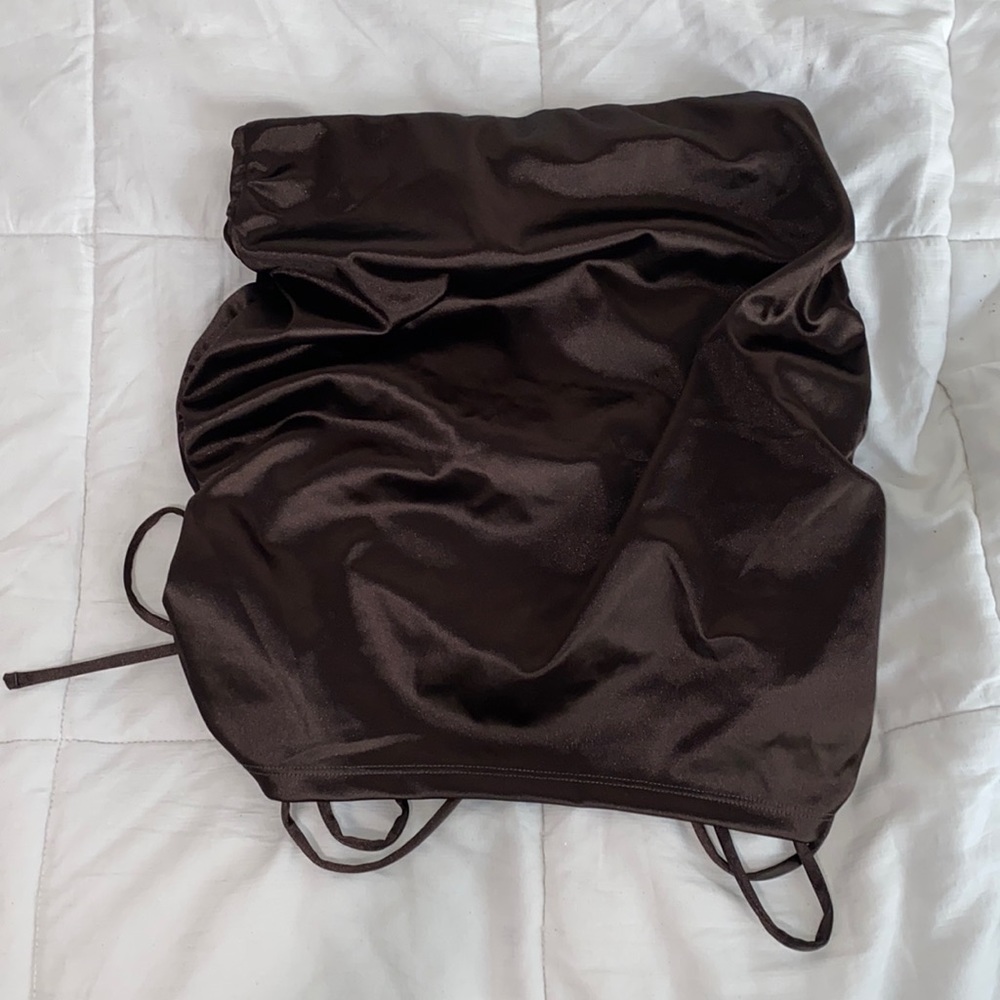 Brown Satin Mini Skirt - Picture 2 of 3